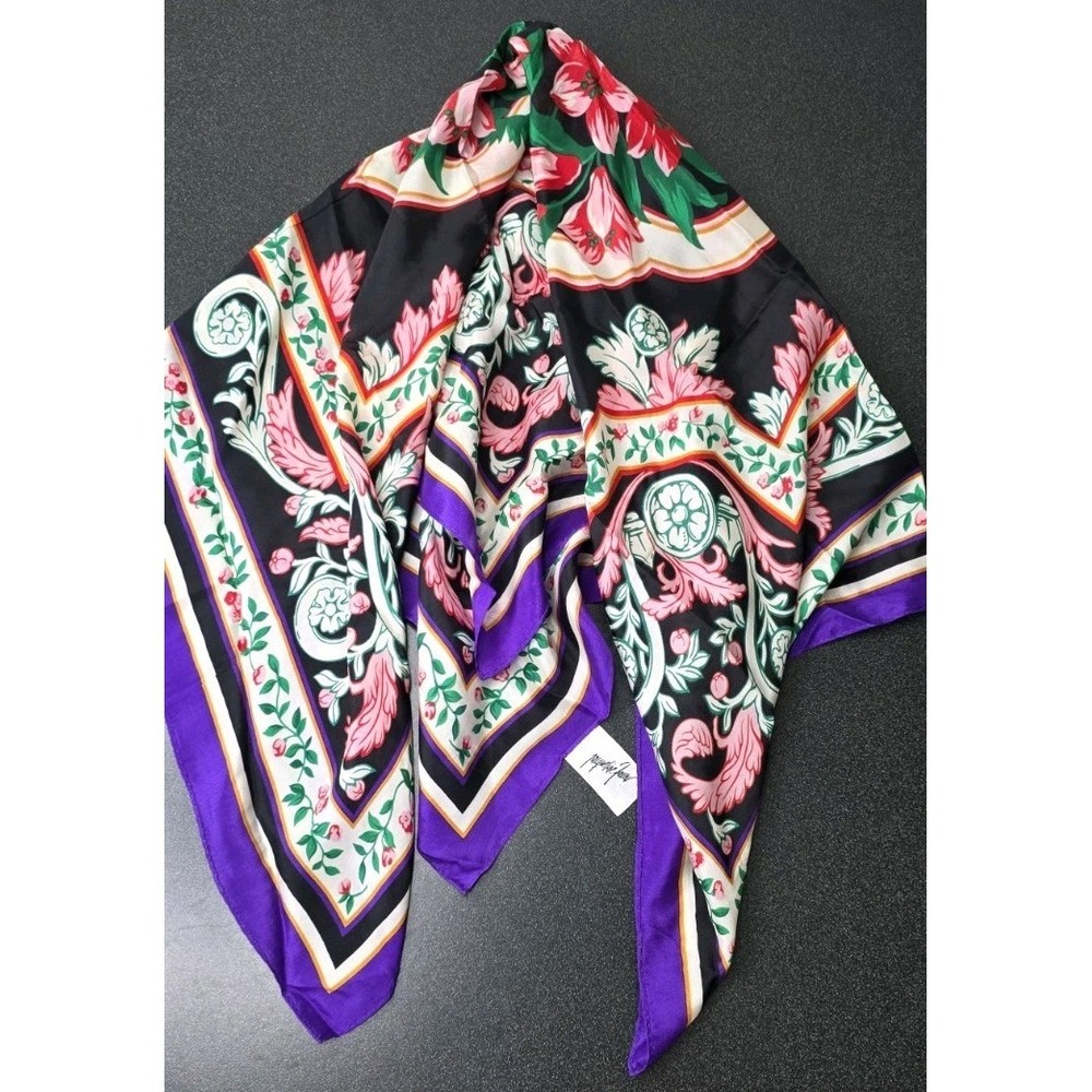 Vintage Jacqueline Ferrar Japan Made 100% Floral Silk Scarf Purple Wrap 31x31